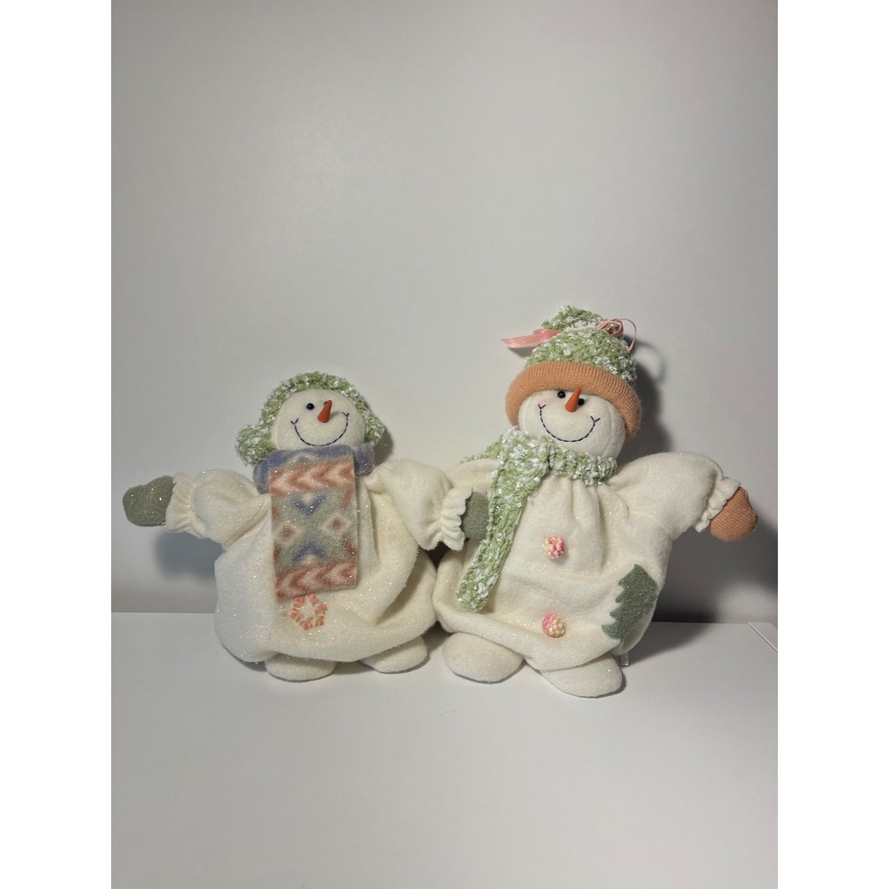 Vintage Yule Tidings Plush 7" Melting Snowman CoupleChristmas Figurines NWT